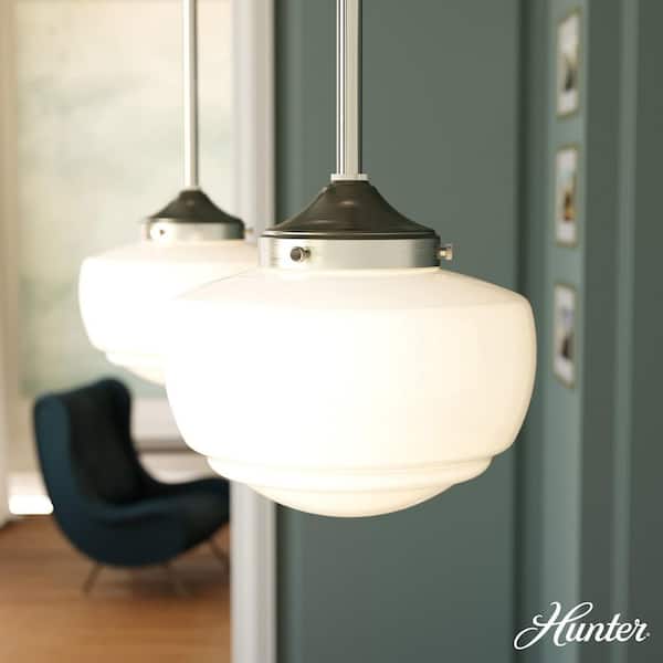 Hunter Saddle Creek 1-Light Brushed Nickel Schoolhouse Mini Pendant Light with Cased White Glass Shade