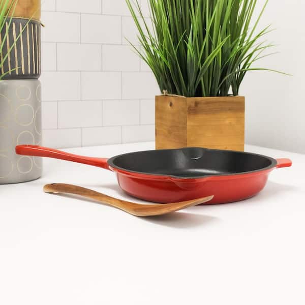 MasterPRO 10 in. Cast Iron Frying Pan with Helper Handle, Red