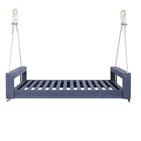2-Person Wood Porch Swing with Hemp Ropes for Garden, Backyard