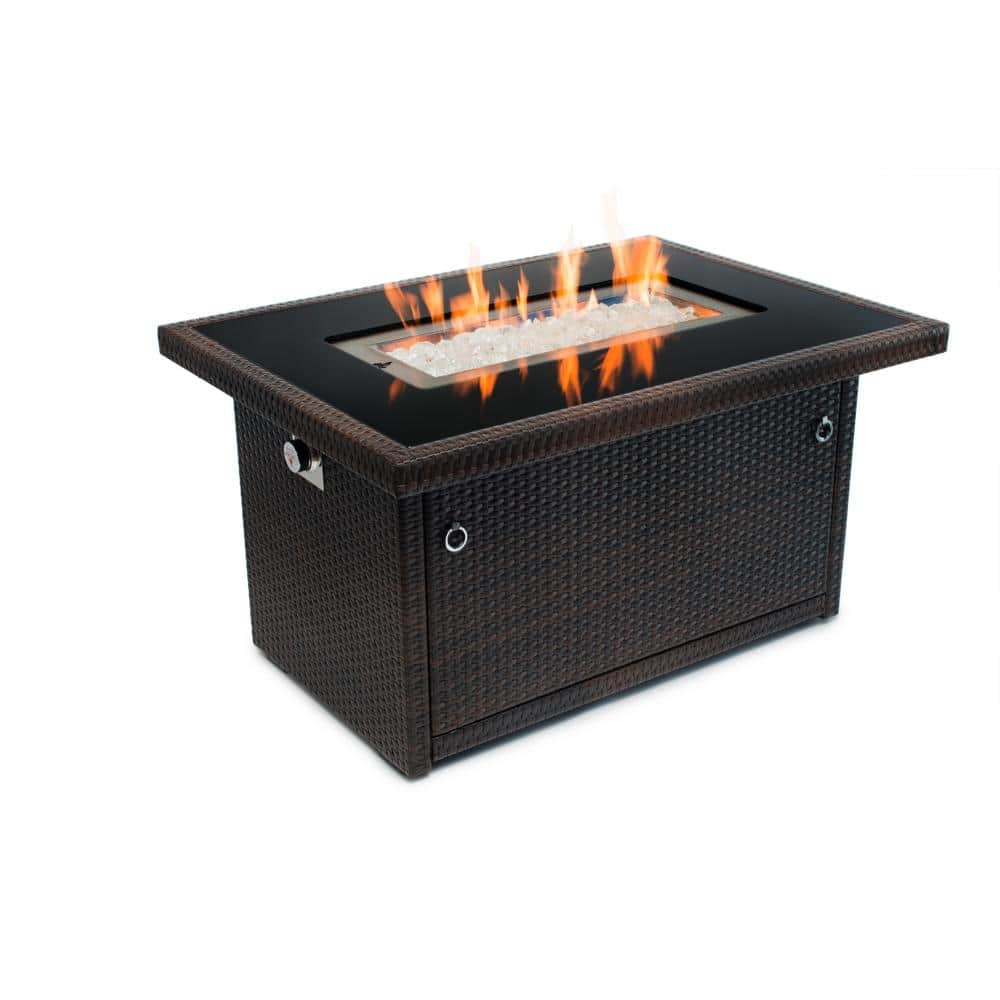 Espresso Brown Rectangular Metal Propane Fire Pit Table