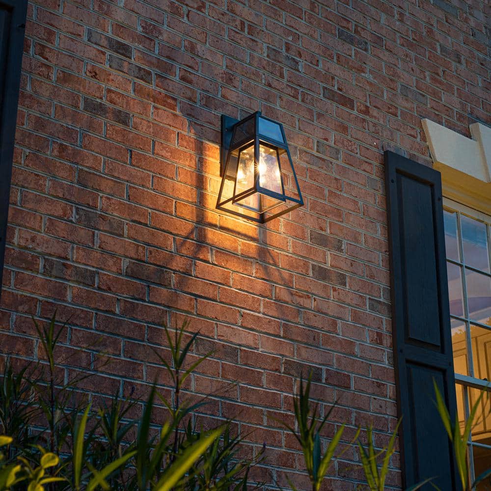 Black Solar Powered Outdoor Lantern with Glass Panels