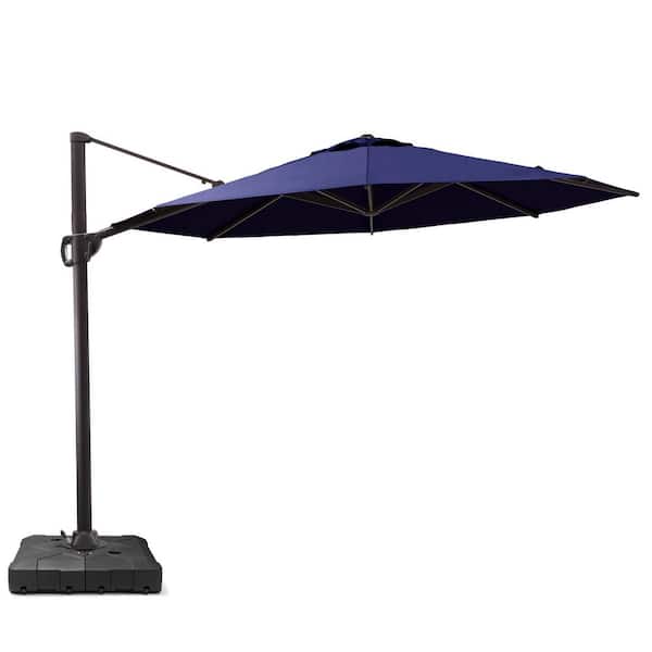 Pellebant 11.5 ft. x 11.5 ft. Outdoor Round Heavy Duty 360° Rotational Cantilever Patio Umbrella in Navy Blue with 260 lbs. Stand
