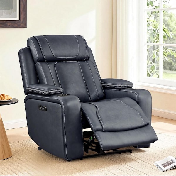 Corin Navy Zero-Gravity Triple Motors Leather Recliner with Power Lumbar ,Power Headrest,Cup Holders,USB&Type-C Ports