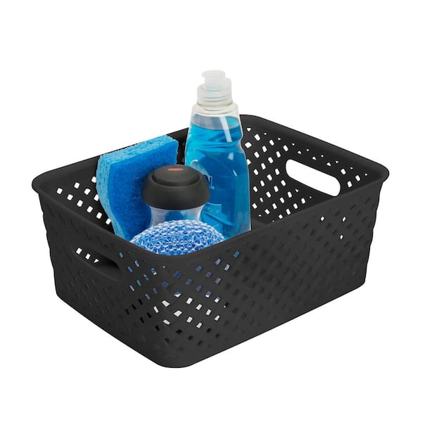 2-Qt. Small Resin Wicker Storage Tote Bin in Black