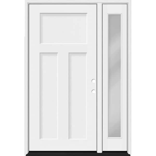 Steves & Sons Legacy 53 in. x 80 in. 3 Panel Craftsman LHIS Unfinished White Fiberglass Prehung Front Door w/Clear 14" SL 6-9/16Jamb