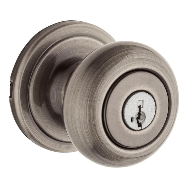 Kwikset Hancock Antique Nickel Entry Door Knob featuring SmartKey Security