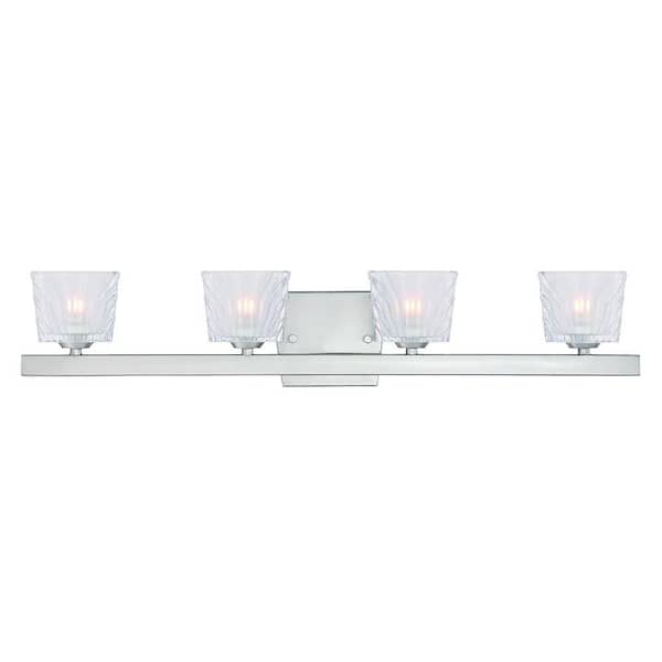 Designers Fountain Volare 28.5 in. 4-Light Satin Platinum Contemporary Bathroom Vanity Light with Etched Glass Shades