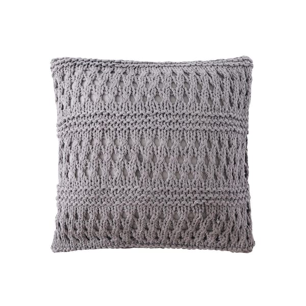 COUNTRY LIVING Grey Crochet 18 in. x 18 in. Throw Pillow
