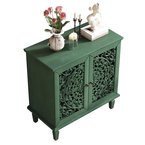 Euclid Vintage 31.5 in. W Antique Green MDF Wood Buffet Sideboard Storage Cabinet with Brass Handles Adjustable Shelf