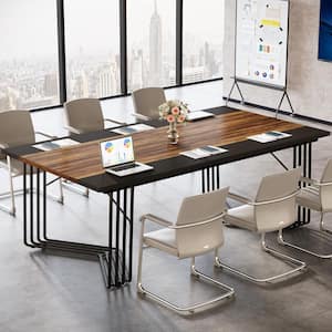 Halseey 79 in. Rectangular Rustic Brown and Black Wooden Executive Desk with Metal Legs, Conference Table for 8-Person