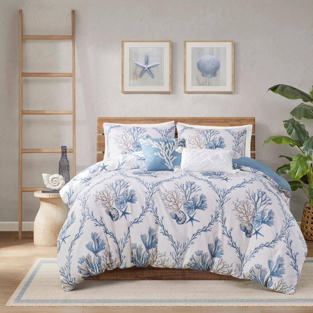 Blue and White Cotton Nautical 7-Piece Duvet Cover Set