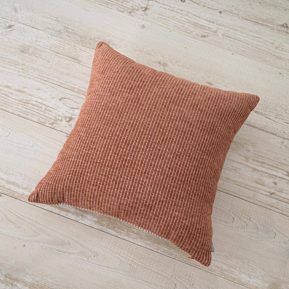 Copper Brown Reversible Woven Striped Chenille Square Pillow