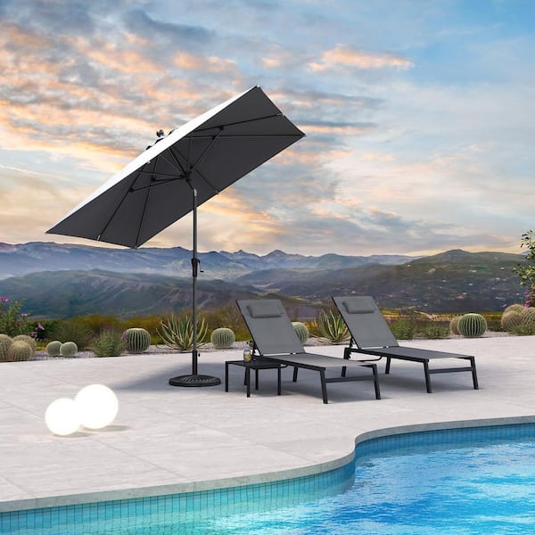 8 ft. Square Aluminum Crank and Tilt Outdoor Patio Market Umbrella in Light Gray