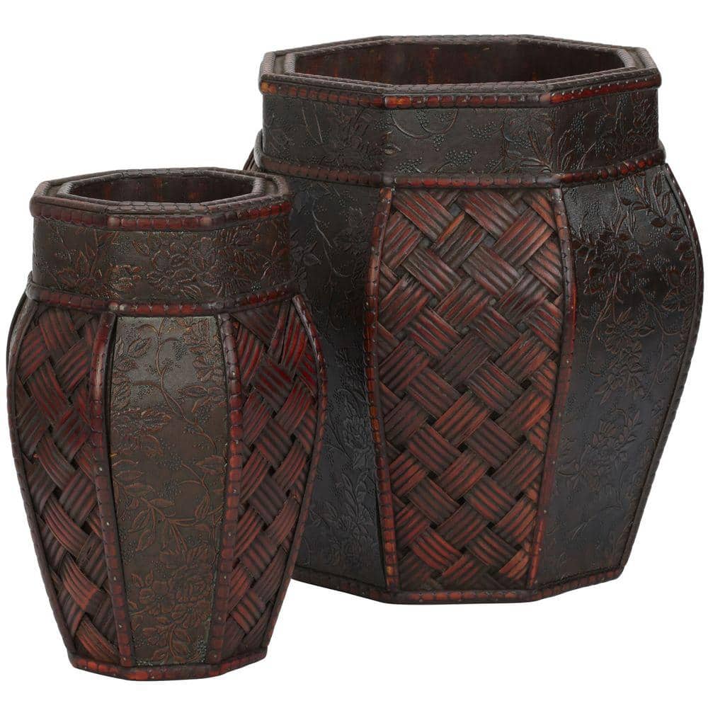 Cross Weave & Floral Design Decorative Planters, Set of 2