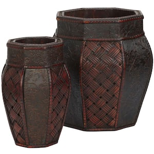 12.5 in. H Burgundy Design and Weave Panel Decorative Planters (Set of 2)