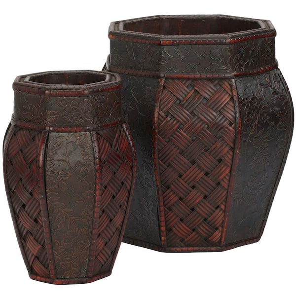 Nearly Natural 12.5 in. H Burgundy Design and Weave Panel Decorative Planters (Set of 2)