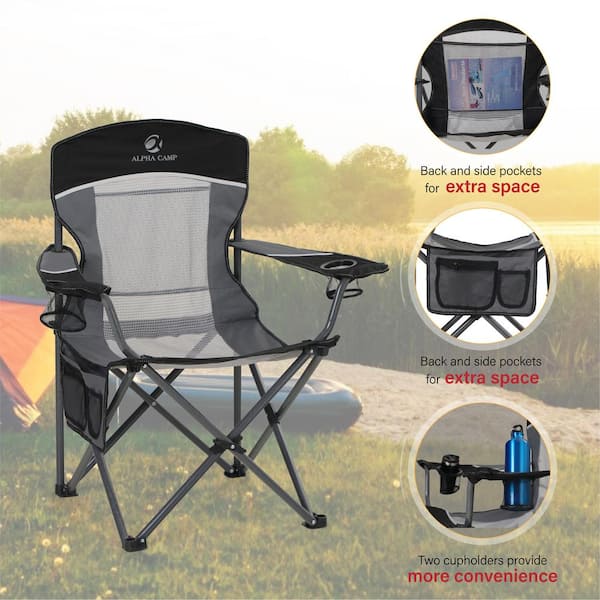 PHI VILLA Mesh Back Folding Camping Chair Black Heavy-Duty Steel Frame  THD-E01CC010100202 - The Home Depot