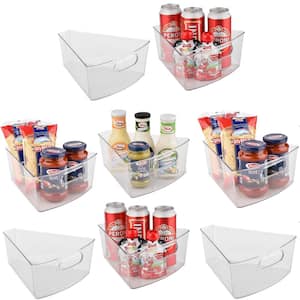 4-Pack Clear Wedge Storage Bin Organizer with Handle for Lazy Susan Corner Cabinet, Plastic Sector Shaped Container Bins