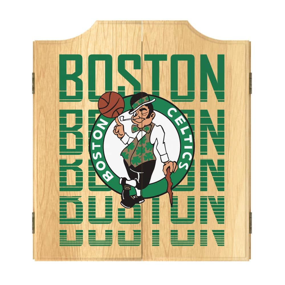Boston Celtics City 20.5 in. Dart Board with Cabinet, Darts and Scoreboards