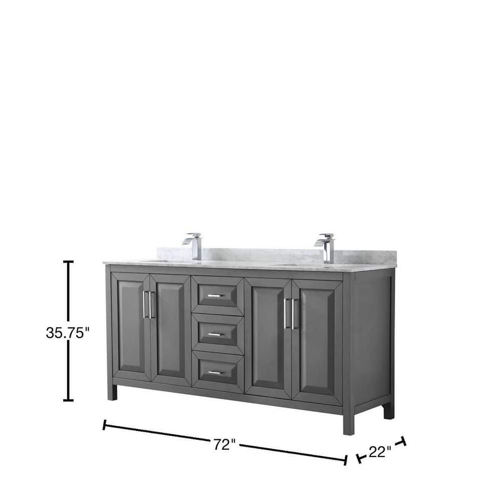 Daria 72" Dark Gray Double Bathroom Vanity with Carrara Marble Top