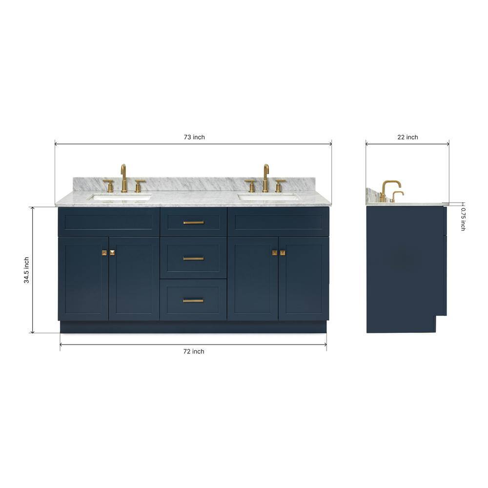 Midnight Blue Double Sink Freestanding Vanity with White Marble Top