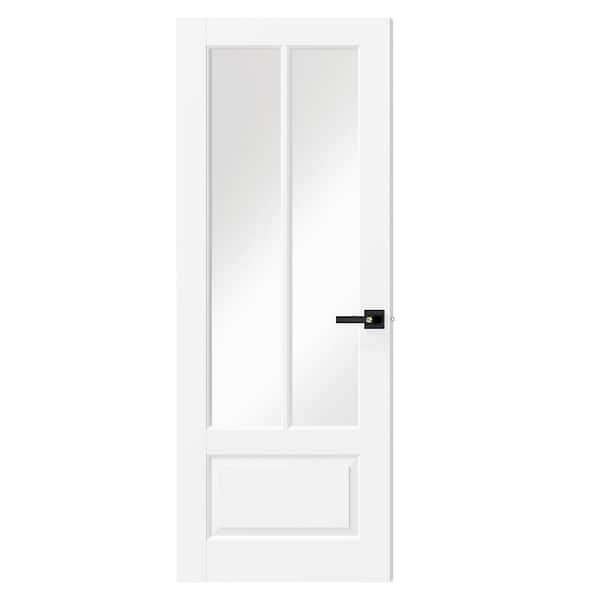30 in. x 80 in. Composite, MDF, 2 Lite, Mirrored Glass, Primed, White Interior Door Slab With Black Lever Handle
