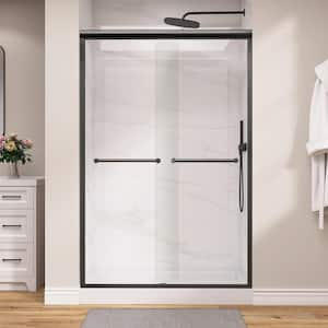 48 in. W x 72 in. H Sliding Shower Door Framed Shower Door in Black Finish Alcove Shower Doors 1/4 in. Tempered Glass