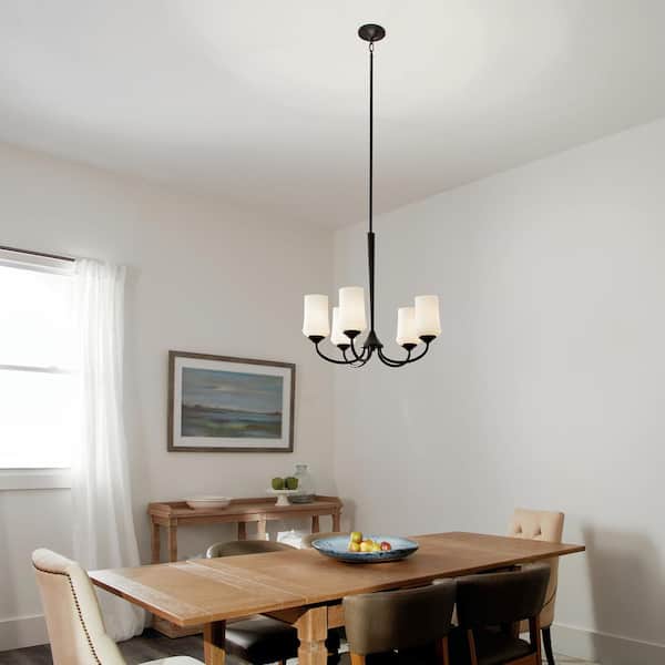 Aubrey 25 in. 5-Light Olde Bronze Transitional Shaded Cylinder Chandelier for Dining Room