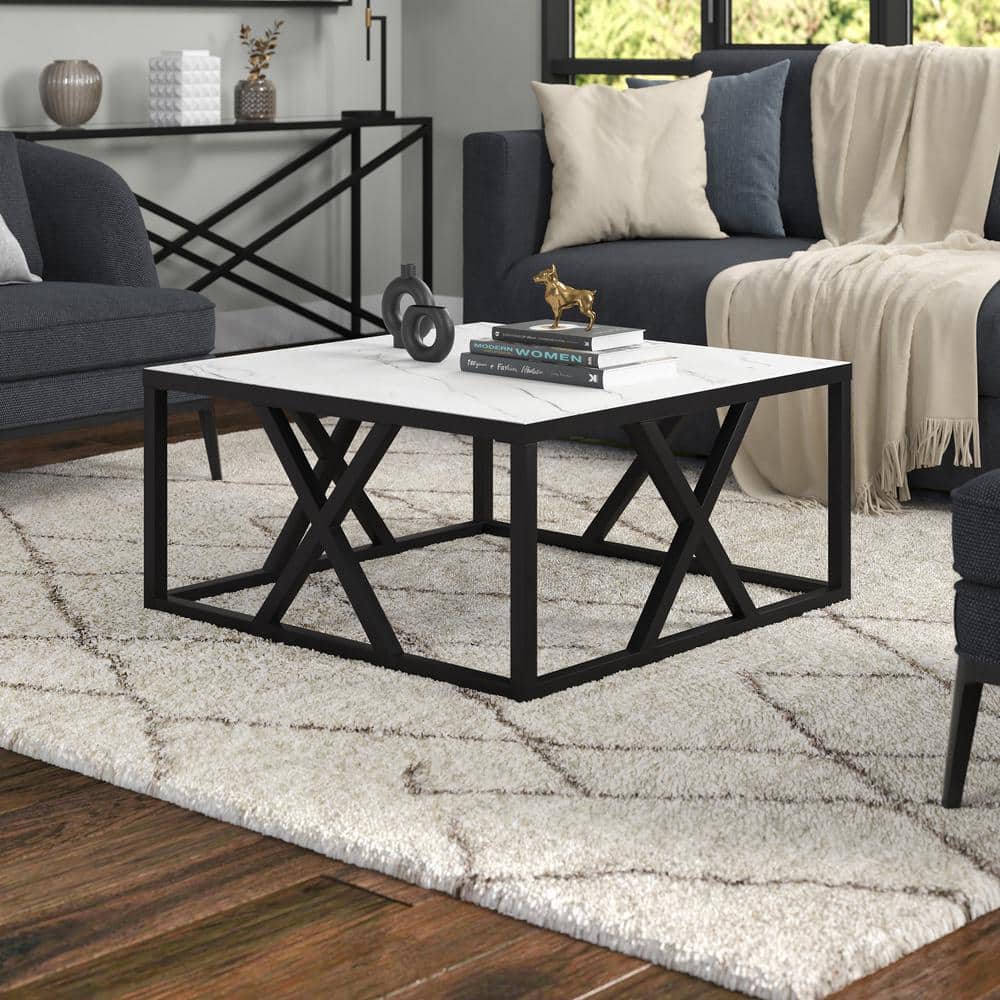 Jedrek 35'' Square Blackened Bronze Faux Marble Coffee Table