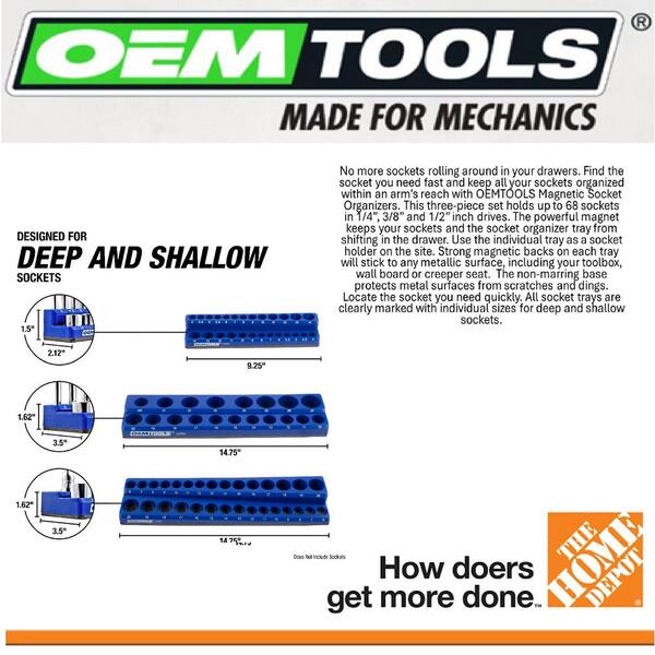 3 Piece Magnetic Socket Tray Set-Blue, Metric 22486 - The Home Depot