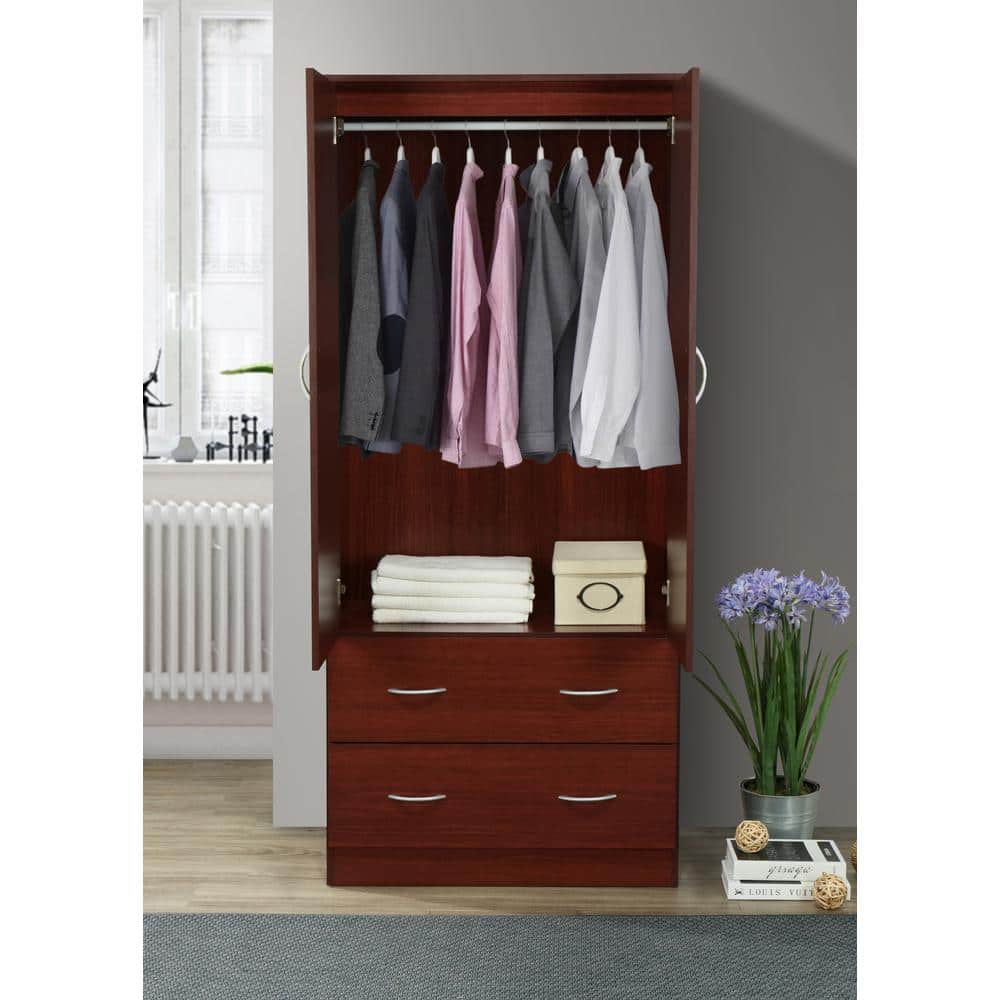Mahogany 2-Door Armoire with Mirror and Drawers