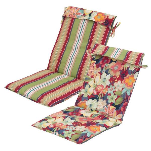 Hampton Bay Reversible Hideaway Floral/Lancaster Stripe Outdoor Sling Chair Cushion(2-Pack)