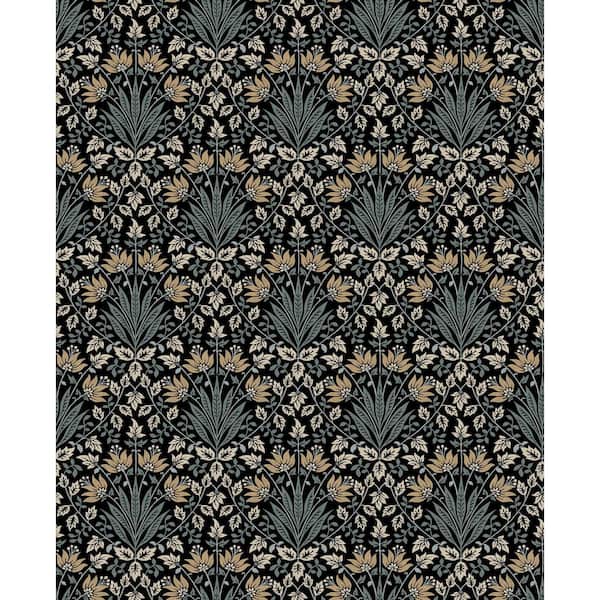 Woodbury Black Floral Damask Wallpaper