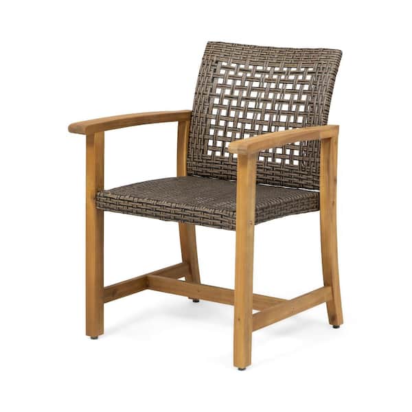 Unbranded Outdoor Dining Chair Outdoor Lounge Chair Outdoor Recliner Set of 2 with Wood and Wicker Frame,in Brown
