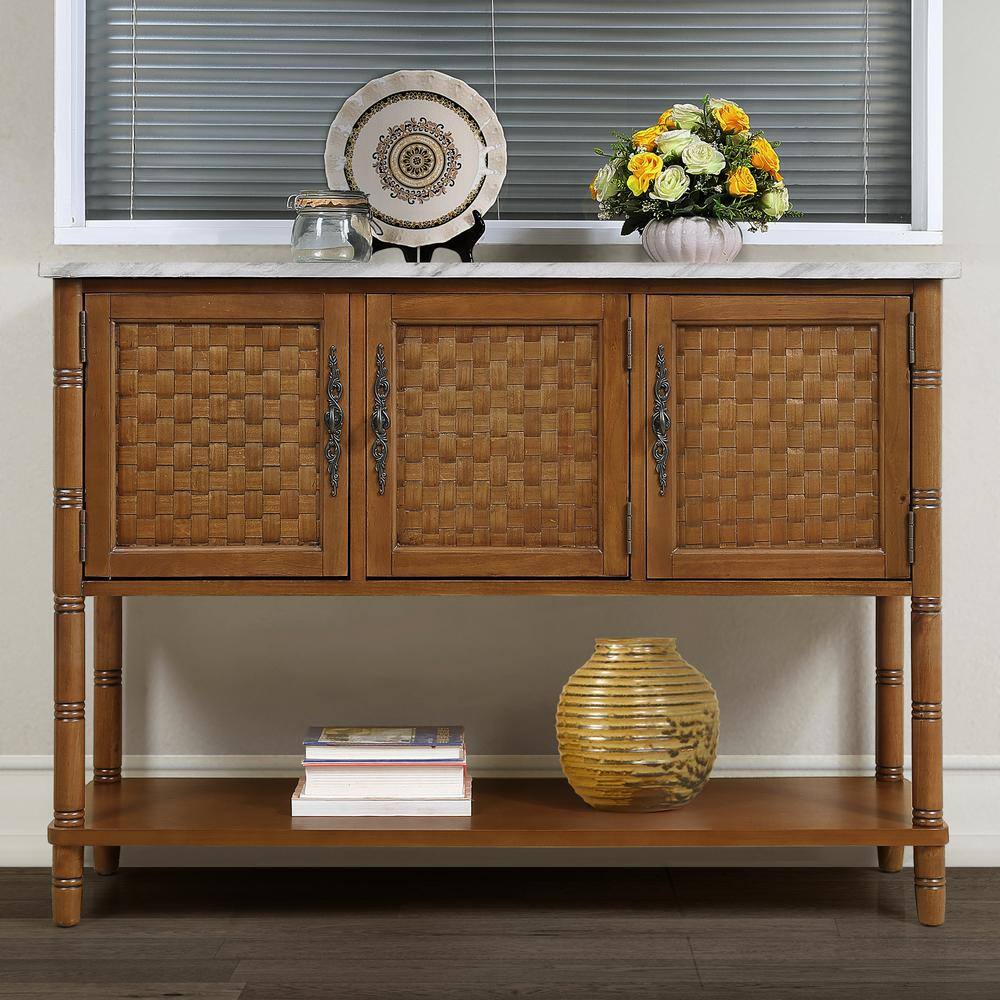 47.2 in. W x 14 in. D x 34 in. H Brown Pine Wood Linen Cabinet with 3 Doors