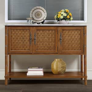 47.2 in. W x 14 in. D x 34 in. H Brown Pine Wood Linen Cabinet with 3 Doors and Open Shelf