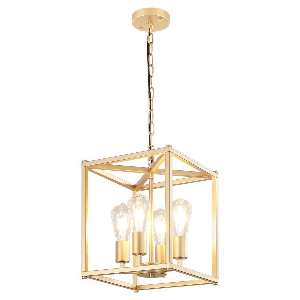 11 in. 4-Light Gold Farmhouse Lantern Square / Rectangle Chandelier for Kitchen Island Dining Room price history on PriceWatchPro