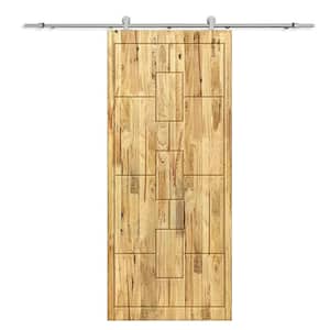 30 in. x 80 in. Weather Oak Stained Pine Wood Modern Interior Sliding Barn Door with Hardware Kit