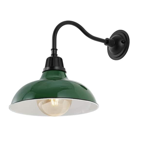 Aurora 12.25 in. Green 1-Light Farmhouse Industrial Indoor/Outdoor Iron LED Gooseneck Arm Outdoor Sconce