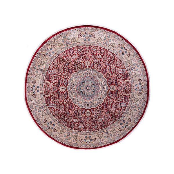 Solo Rugs One-of-a-Kind Traditional Red 7 ft. x 7 ft. Hand Knotted Oriental Area Rug