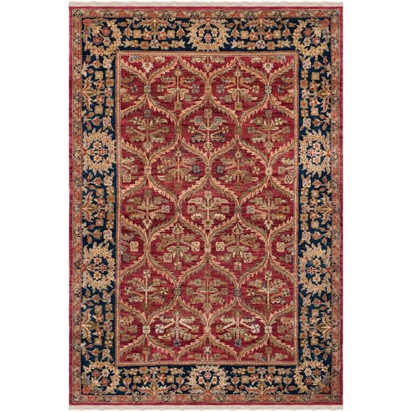 Old World 6 ft. x 9 ft. Red/Navy Ornate Oriental Area Rug
