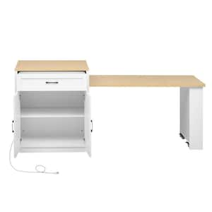 White Wood 82.7 in. Kitchen Island with Extendable Dining Table with Double-sized Storage and 2 Drawers for 4-6 Person