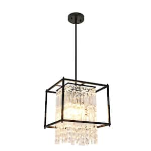 Kinlea 4-Light Black Vintage Crystal Modern Rectangle Chandelier for Dining Room Living Room Foyer Hallway Entry