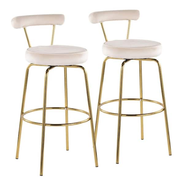 Rhonda 37.5 in. H Cream Velvet & Gold Metal Fixed-Height Bar Stool (Set of 2)