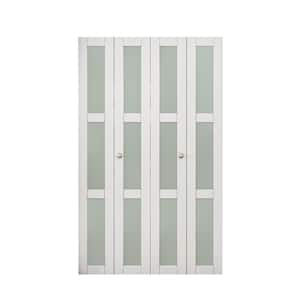 48 in. x 80 in. 3-Lite Tempered Frosted Glass and Solid Core White Finished Close Bi-Fold Door with Hardware