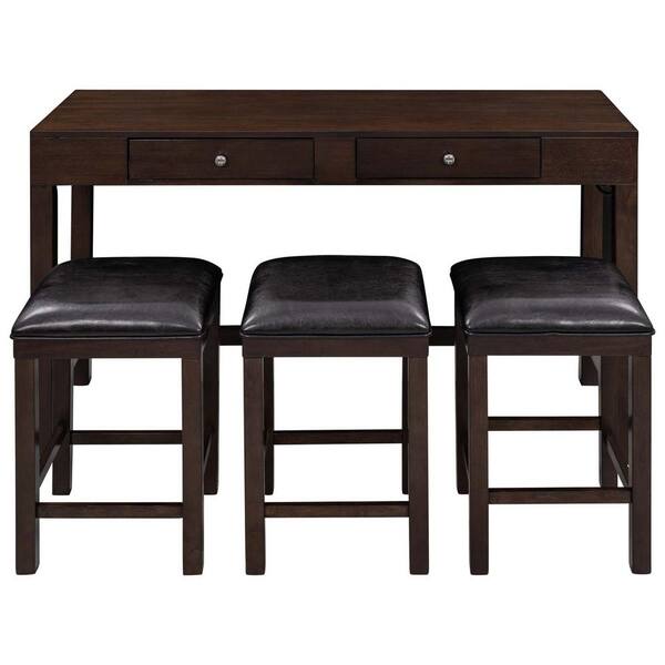 wetiny 4-Piece Wood Top Espresso Counter Height Table Set with 