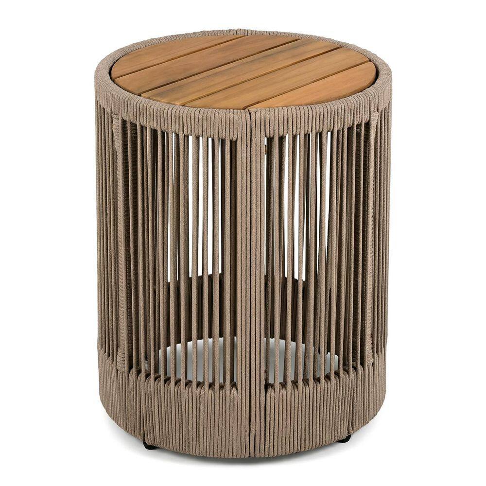 Brown Round Acacia Wood and Iron 18.25 in. H Outdoor Side Tables for Patio, Garden, Backyard price history on PriceWatchPro