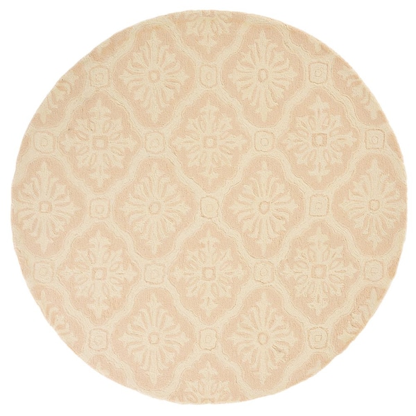 Easy Care 6 ft. x 6 ft. Round Creme Oversized Trellis Area Rug