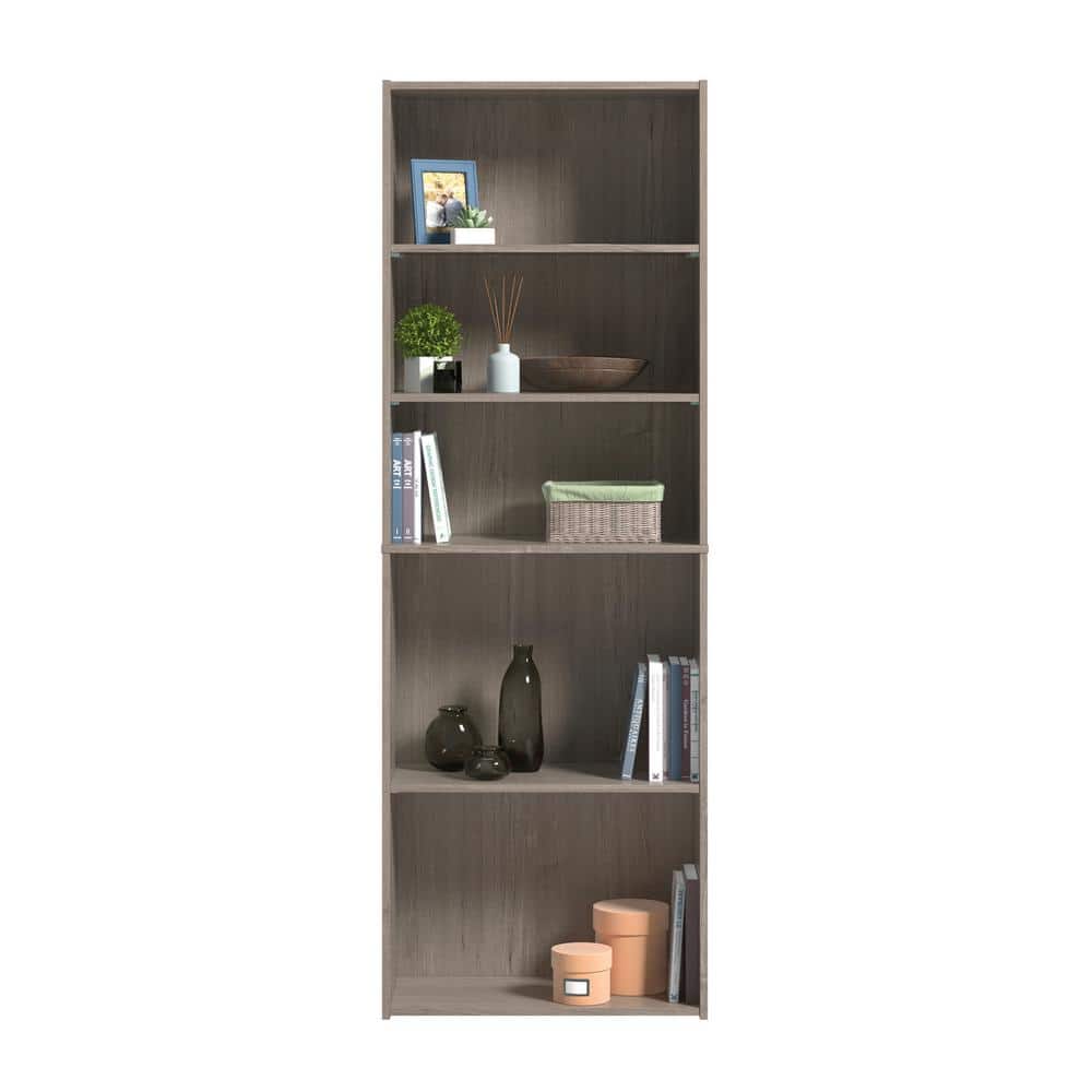 Silver Sycamore Tall Adjustable 5-Shelf Wood Bookcase