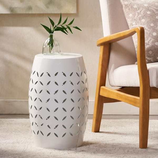 Lilac Outdoor Iron Side Table, White